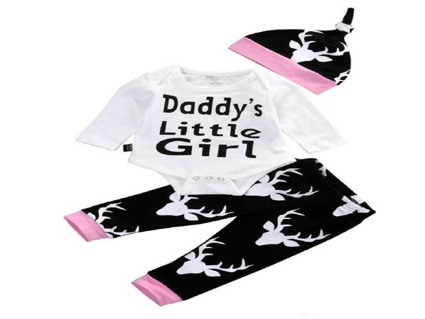 

baby girls clothes toddler clothing set kids romper suit long sleeve pajamas 3pcs daddy039s little girl printed rompers le4426932, White
