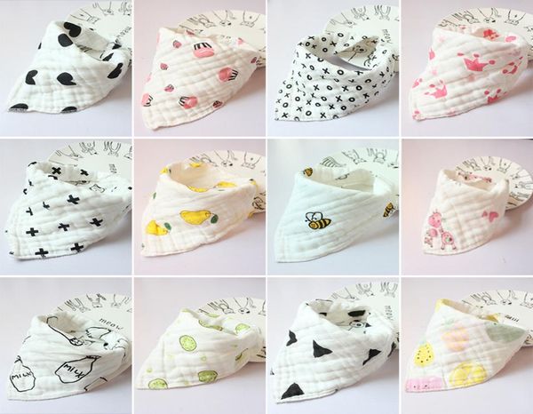 

baby newborn print bibs infant triangle scarf toddlers muslin cotton bandana burp cloths baby feeding products 8 layers yfa28366740052