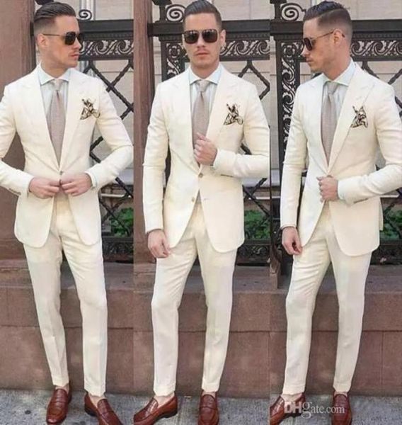 

custom ivory men suits for wedding tuxedos prom groom wear 2piecejacketpantsgroomsman outfit man blazer terno masculino costume3749978, Black;gray
