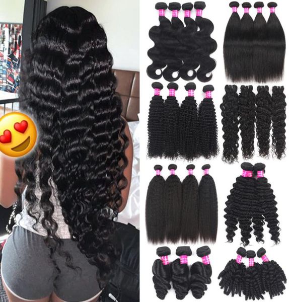 

brazilian human hair weaves 9a unprocessed virgin human hair wefts indian malaysian peruvian hair extensions double weft body wave9819825, Black