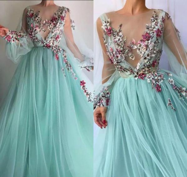 

2020 turquoise prom dresses appliqued lace a line floor length fairy evening dress custom made long sleeve special occasion gowns6854656, Black