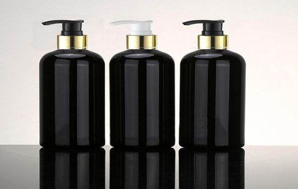 

12pc 400ml empty black cosmetic pet aluminum lotion bottles gold collar aluminium pump shampoo bottle packaging container6469452