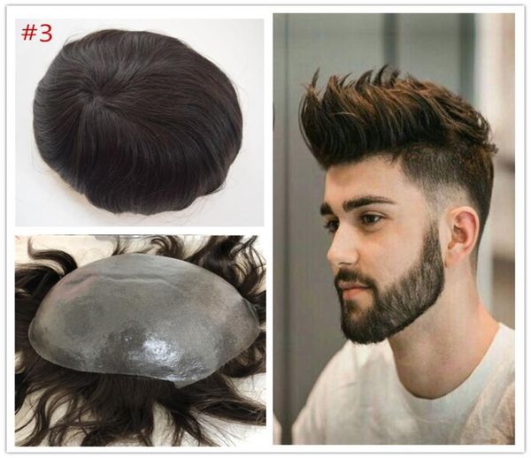 

full thin skin pu mens toupee indian human hair toupees for men replacement system hairpieces 8x10 inch full pu men wig9345754, Black