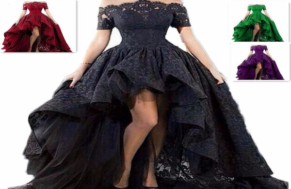 

wedding dress short front long back strapless hilo floor length black lace wedding dress lace up back custom size4815618, White