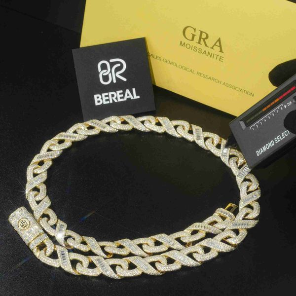 

new design vvs moissanite diamond necklace for men mixed inlaid 18k gold iced out baguette cuban link chain, Silver