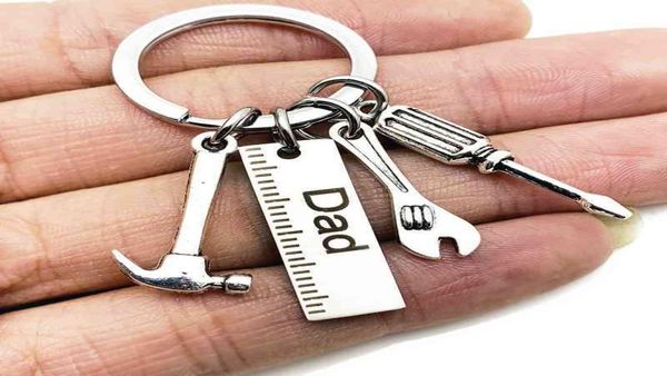 

father039s day stainless steel keychain cartoon key ring dad papa grandpa hammer screwdriver wrench ruler dad039s tools gift9028926, Blue