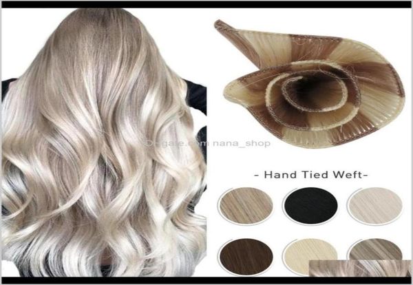 

wefts 10a hand tied weft extensions 100percent virgin human hair silky straight invisible brazilian blonde sew in bundles handmade7465278, Black