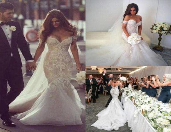 

crochet lace mermaid country wedding dresses off the shoulders 3d floral appliques backless fishtail bridal gowns rustic garden dr8077467, White