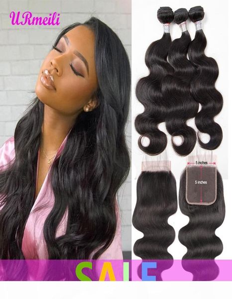

indian body wave human hair 3 bundles with 5x5 closure raw virgin indian hair weave body wave bundles natural color remy hair exte2326851, Black;brown