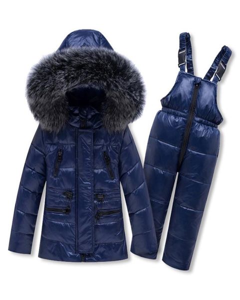 

russian boysgirls winter coats kids outerwear hooded parkas jumpsuit baby fur snowsuit thicken snow wear overalls clothing suit l1086504, Blue;gray