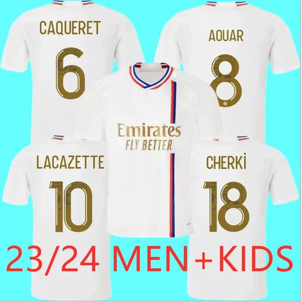 

23 24 lyon soccer jerseys maillot de foot caqueret ol home football shirt aouar barcola castello jr cherki boateng dembele gusto men kids ki, Black;yellow