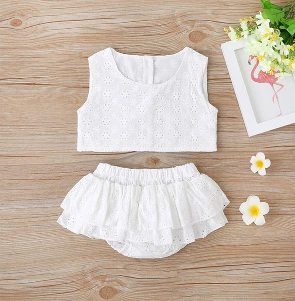 

baby clothing sets hollow out vestruffle pants outfits summer kids boutique clothes 02t infant girls sleeveless 2 pc suit4729651, White