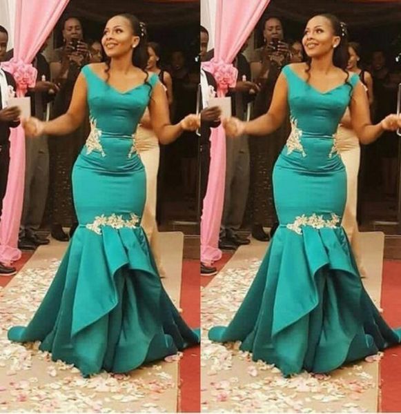 

stunning jade aso ebi african mermaid evening dresses formal gowns with cap short sleeves satin ruched long prom pageant dress7246741, Black;red