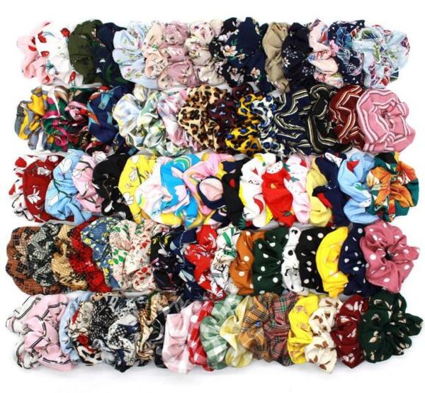 

134colors lady girl hair scrunchy vintage leopard plaid scrunchies dot floral hairband elastic hair bands women ponytail holders g4863104, Slivery;white
