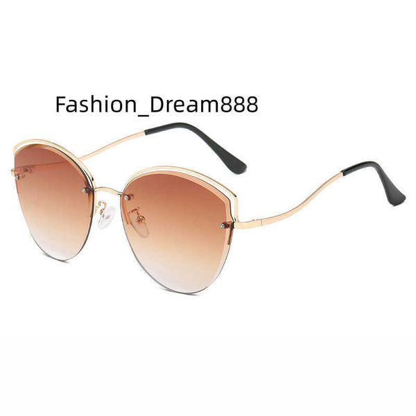 

story 2022 new rimless cut edge cat eye sun glasses trendy women's fashion ocean piece gradient lens frameless metal sunglasses, White;black
