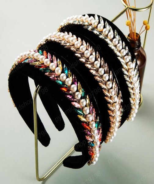 

vintage multi color crystal leaf headband for woman elegant simulated pearl hair hoop woman wedding party hair accessory2472333, Slivery;white
