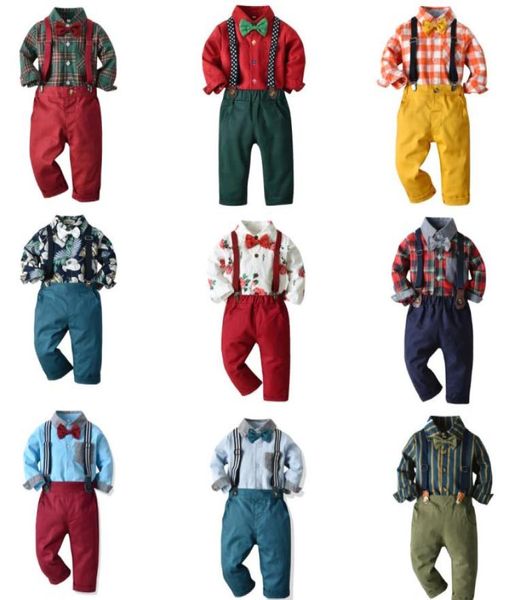 

9 styles boys clothing set dress shirt with bowtie suspender pants kids clothing sets outfits tracksuits children 3m6y boutique3070631, White