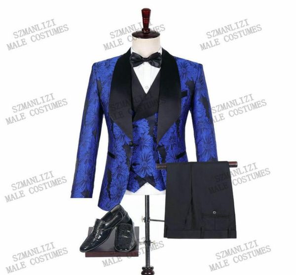 

latest coat pant designs 2020 mens 3 piece set wedding suits royal blue floral pattern prom groom tuxedo singers costume suit7540839, Black;gray