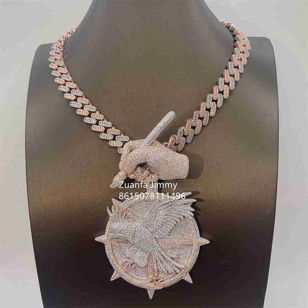 

customized pendant iced out vvs moissanite miami cuban link chain men necklace hip hop, Silver