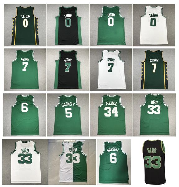 

celtices jayson tatum basketball jersey jaylen brown bill 6 russell larry 33 bird kevin garnett paul pierce mitchell & ness white green blac, Black;red