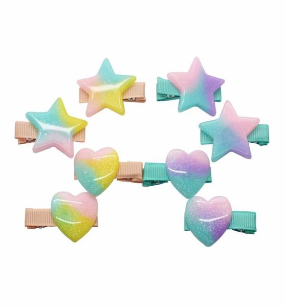 

beautiful acrylic hair clips gradient fivepont starheart shape glitter sky barrettes hairpins hair ornament for girls9890628, Slivery;white