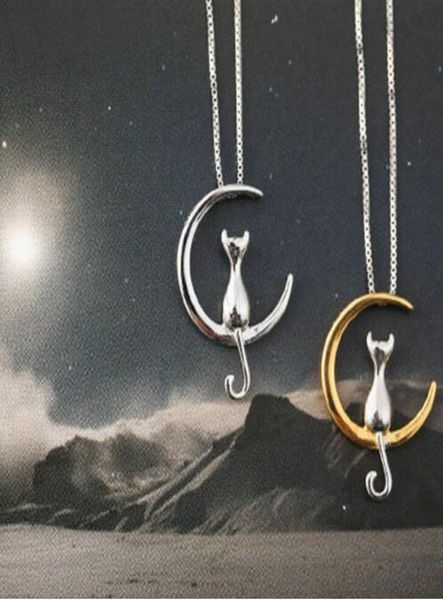 

fashion cat moon pendant necklace charm silver gold color link chain necklace for pet lucky jewelry for gift shellhard 10pcslot7044319, Red;brown