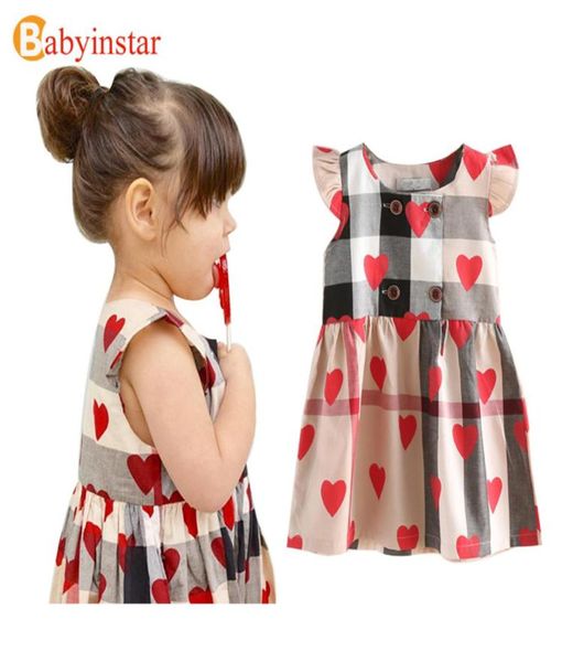 

2017 special design girls dress cotton love pattern ruffles sleeve plaid princess baby costume children clothes girls dresses8028006, Red;yellow