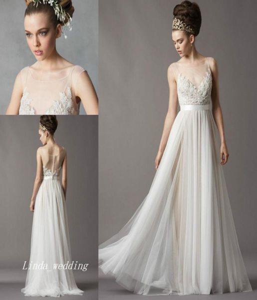 

new vintage charming sheer transparent tube illusion scoop neck lace beach casual bridal gown wedding dress redo1850394, White