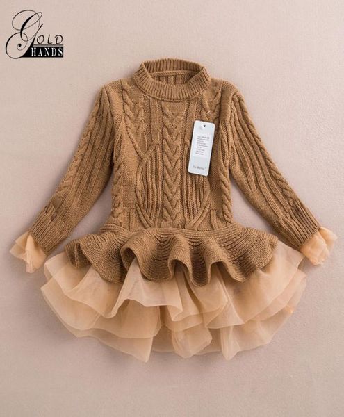 

thick warm girl dress christmas wedding party dresses knitted chiffon winter kids girls clothes children clothing girl dress2766103, Red;yellow