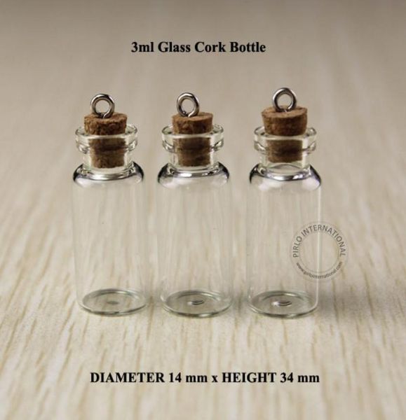 

3ml excellent small glass bottles vials with metal hook decorative corked glass test tube bottle with cork ser 50pcs1421455