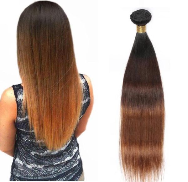 

peruvian straight human hair remy hair weaves ombre 3 tones 1b430 color double wefts 100gpc can be dyed bleached5983026, Black