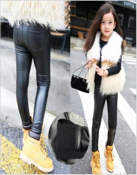 

children leather pants autumn winter girls thicken warm leggings pant kids pu leather trousers girl clothes8374102, Blue