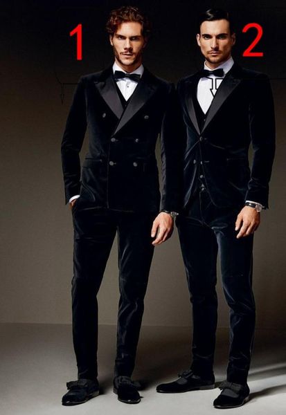 

new fashion peak lapel velvet groom tuxedos groomsmen blazer excellent men business formal prom party suits jacketpantstievest1554932, Black;gray
