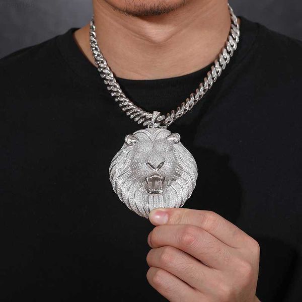 

hip hop jewelry 925 sterling silver vvs d color moissanite diamond big lion pendant necklace white gold plated charm necklace