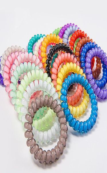 

wholesell personalised ribbon telephone wire cord gum hair tie 65cm girls elastic hair band ring rope candy color bracelet stret9998372, Slivery;white