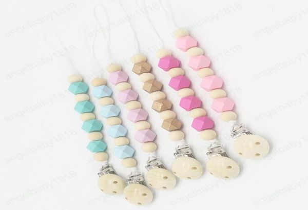

baby clip chain holder wood beaded pacifier soother holder clip nipple teether dummy strap chain pink cyan 6 colors9558977