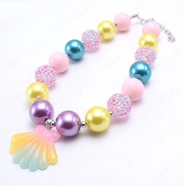 

baby girls chunky beads necklace with cute shell pendants adorable kids child chunky necklace party jewelry gifts2248996, Red;brown