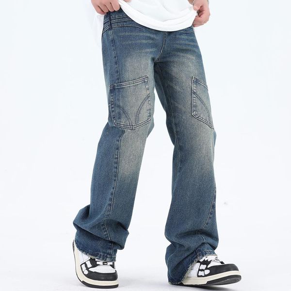 

washed vintage patchwork striped jeans pants streetwear baggy straight casual denim trousers oversized, Black;brown