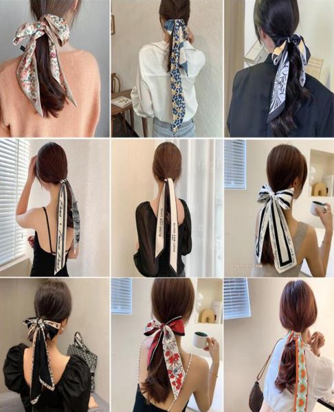 

retro print women silk scarf hair band headwear head ties girl french ribbon hair circle butterfly face washing hair bands1152663