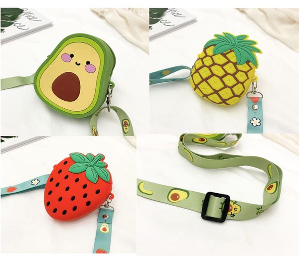 

kids avocado strawberry pineapple cartoon bags baby girls mini princess purse childrens one shoulder bag girls coin slicone bags7260212, White