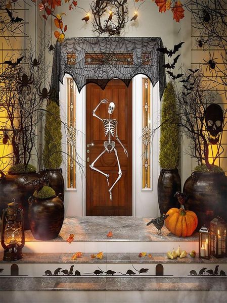 

halloween table decoration lace spider web tablecloth fireplace scarf black spider web table cloth for halloween decoration5806270, Red;brown