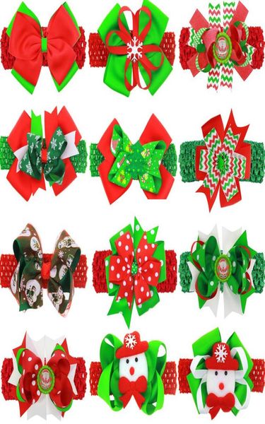 

christmas baby elastic headbands infant headband elastic boutique grosgrain ribbon hair bow with clip5638626, Slivery;white