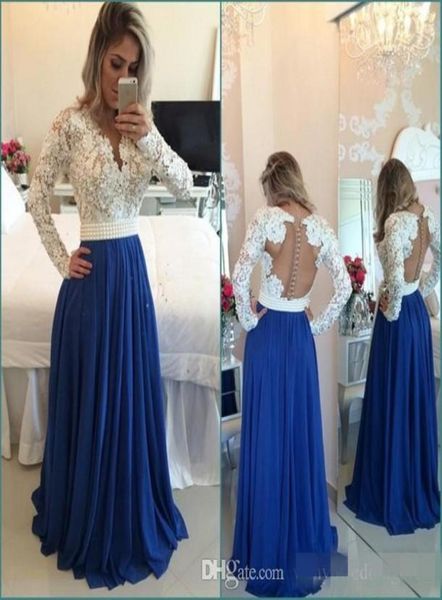 

real image modest white and blue beach evening dresses lace long sleeves backless plus size prom dressess party gown5044681, Black;red