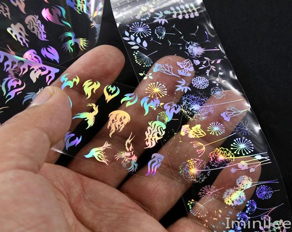 

4100cmroll holographic nail foil flame dandelion panda bamboo holo nail art transfer sticker water slide nail art decals7036610, Black