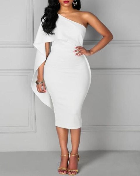 

one shoulder white cocktail dresses sheath tealength short prom dresses with cape back slit evening party dresses9977948, Black