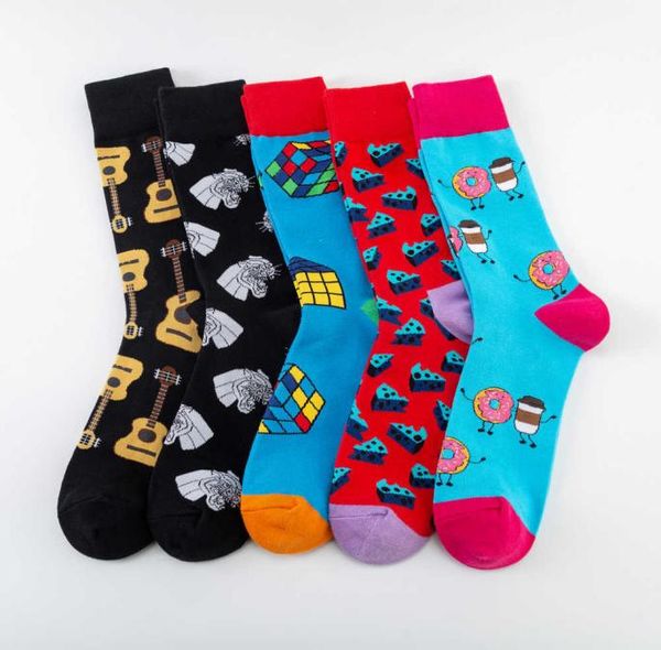 

fashion cheese guitar magic cube pattern novelty crew wedding socks men039s funny creative casual cotton colorful socks for mal2158131, Black