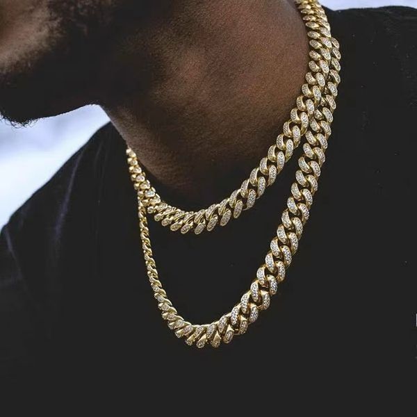 

cuban link chain diamond gold necklace hip hop chain jewelry, Silver