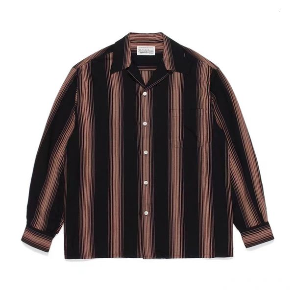 

men's polos wackomaria 22fw striped long sleeve shirt 230630, White;black