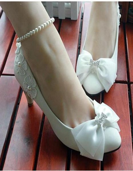 

fashion holy white wedding shoes pear anklets applique bow rhinestones various heels to choose walking graceful events bridal shoe9253266, Black