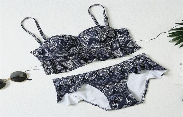 

longline ruffle bikini set 2021 biquini bathers swimwear women print swimsuit bandage bathing swimming suit bikinis b9366401
